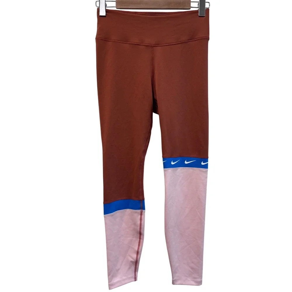 Nike‎ Dri-FIT Colorblock Leggings Womens Size Medium Brown Pink Blue Athletic
